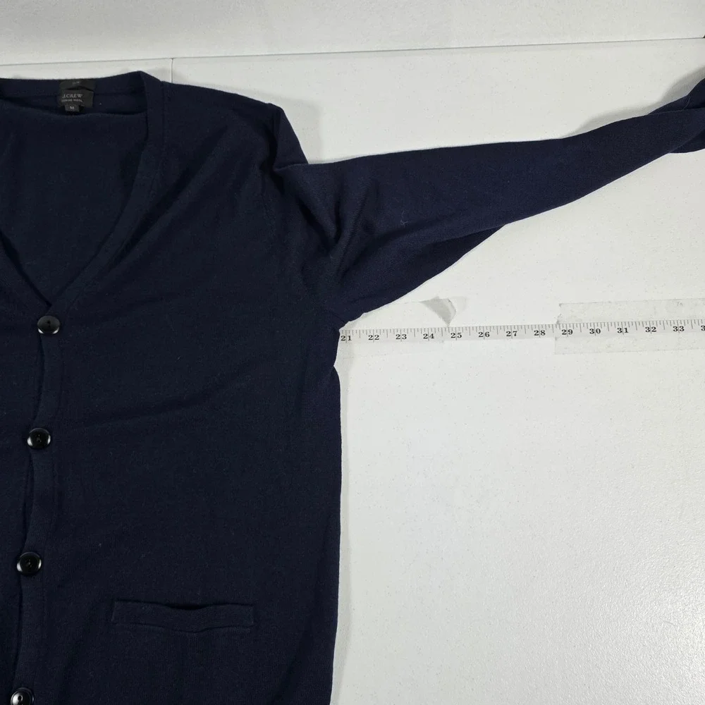 J.Crew Mens Navy Blue 100% Merino Wool Slim Fit‎ V-Neck Cardigan Sweater 98310 M